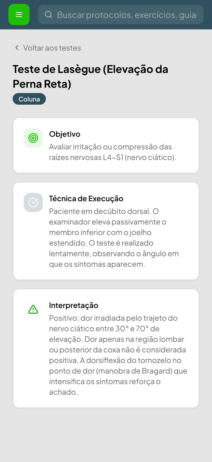 Teste ortopédico com técnica e interpretação